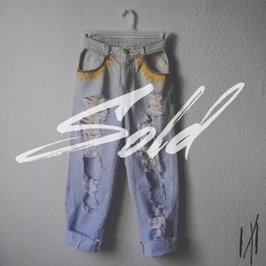 Hand Painted Distressed Sunflower High Waist Jeans